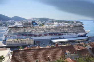 Huge cruise ship in Gruž harbour near Dubrovnik, Dubrovnik cruise terminal, Dubrovnik Cruise Port,