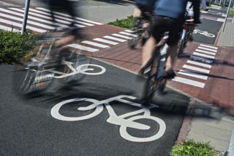 Bicycle road sign and bike riders