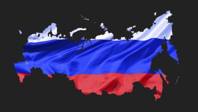 Overview map of Russia, designed with the national flag
