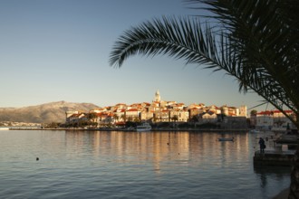 The harbour of Korcula with the castle and the city wall, Central Dalmatia, Dalmatia, Adriatic