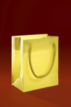Shopping bag, shopper woman metaphor over red background