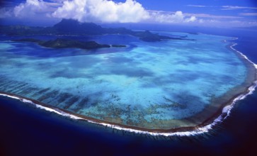 French Polynesia: Helicopter flight and aerial view of the island of Bora Bora