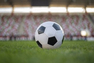 Soccer ball and legs of young player before kicking the ball