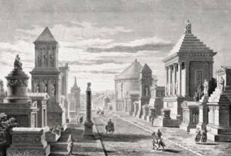The Appian Way or Via Appia near ancient Rome, reconstruction