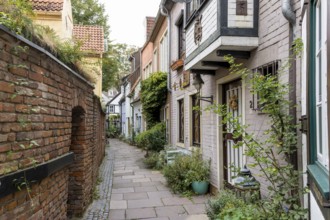 Bremen's oldest neighbourhood Schnoor with many small, historic houses and shops, Old Town Bremen,