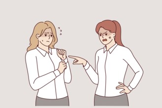 Rude woman manager makes reprimand subordinate, scolding due lack of subordination and mistakes in