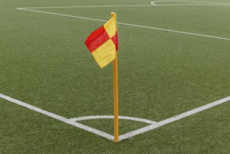 Corner of a ball soccer field wwith pile and flag