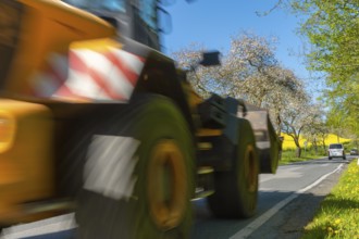 Wheel loader travelling on a country road