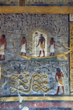Wall painting, sun barque, burial chamber of Ramses I, tomb number KV 16, tomb, Valley of the