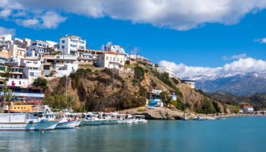 Harbour of the Greek fishing village of Agia Galini, Crete, Greece, Europe