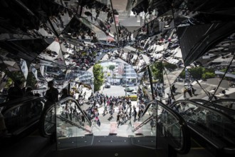 Tokyo, Japan, May 12 2019: The famous mirrors at the entrance of Tokyu Mall Plaza in Harajuku, Asia
