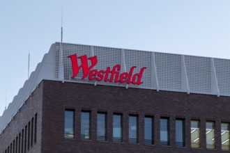 Logo, lettering on the construction site of the Westfield Hamburg-Überseequartier shopping centre,
