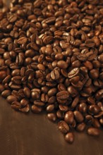 Toasted coffe beans texture under golden light