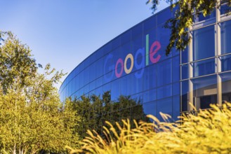 The Google logo seen at Google Headquarters