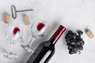 Flat lay red wine bottle table. Resolution and high quality beautiful photo