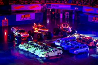Lisbon, Portugal - March 2, 2024: HOT WHEELS MONSTER TRUCKS LIVE GLOW PARTY in Arena