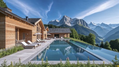 Modern wooden houses with infinity pool. The houses have the character of a holiday resort and are