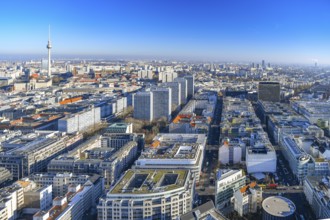Aerial view, television tower, Leipziger Straße, Axel Springer tower, Berlin Mitte, Kreuzberg,