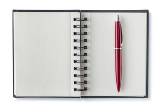 Opened Notepad With Red Ballpoint Pen Isolated