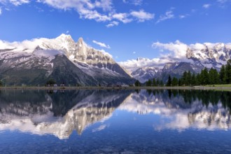 Reflection of Alps near Chamonix, Refuge de La Flégère, France, Europe
