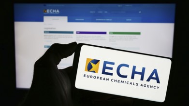 Stuttgart, Germany, 10-20-2023: Person holding cellphone with logo of EU institution European