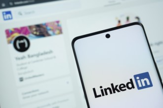 Dhaka, Bangladesh - 17 March 2025: The logo of the linked in is displayed on a smartphone screen,