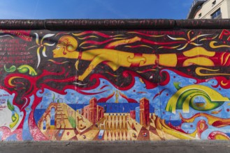 Art work at East Side Gallery in Berlin, Germany, Europe