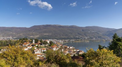 Ohrid, North Macedonia, 1 November, 2022: view of the old town of Ohrid and Lake Ohrid in late