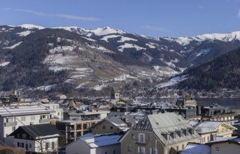 Landscape, town, Zell am See, Pinzgau, winter, church, lake