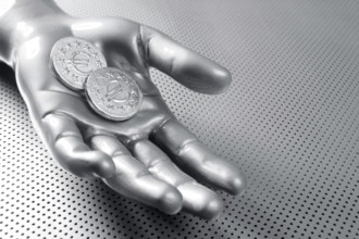 Futuristic euro business coin in silver hand aluminum background