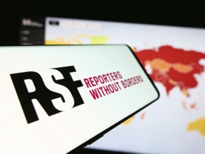 Stuttgart, Germany, 05-23-2024: Mobile phone with logo of international organisation Reporters