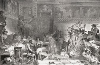 A banquet with entertainmant in ancient Rome