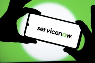 Cellphone with logo of American software company ServiceNow Inc.