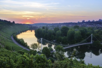 Max Eyth Lake, Neckar and vineyards in Stuttgart Baden-Württemberg at sunrise