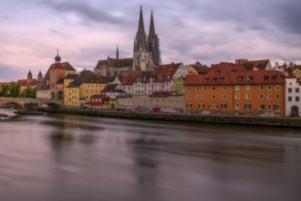 Panoramic view of Regensburg's old town on the Danube in Germany