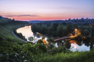 GOLDEN GATELEFREIENSTEIN bridge over the Neckar near Stuttgart at sunrise and dusk