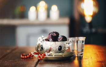 The Muslim feast of the Holy month of Ramadan Kareem. Background with a shining lantern Fanus and