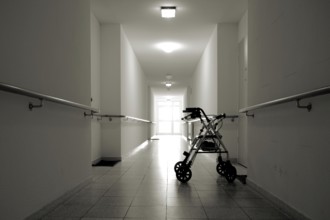 Hallway with rollator in a retirement home