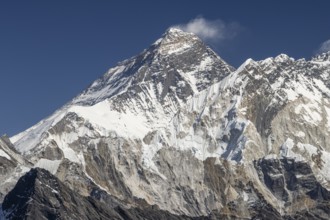 Mount Everest as seen from Renjo La, the mountain pass above Gokyo in Khumbu, the Everest Region.