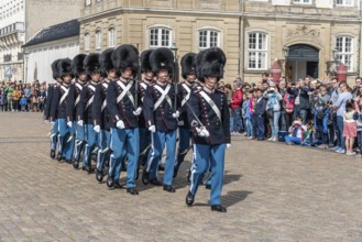 Copenhagen, Denmark, August 12, 2016: Soldiers of the Danish Royal Life Guards for the changing of