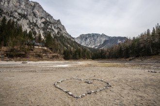 Heart of stone, dried up lake, Grüner See, Tragöß, Styria, Austria, Europe
