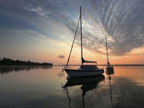 Evening atmosphere, sailing boats on Lake Starnberg, Bavaria, Germany, Europe