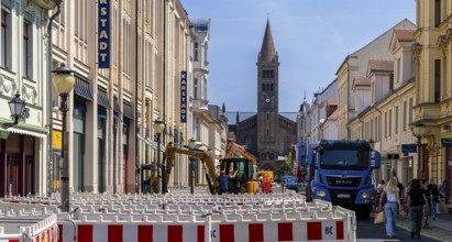 Roadworks in Brandenburger Straße, shopping street in Potsdam, Brandenburg, Germany, Europe