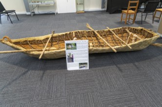 Experimental mesolithic hide boat, Amesbury History Centre, Amesbury, Wiltshire, England, UK