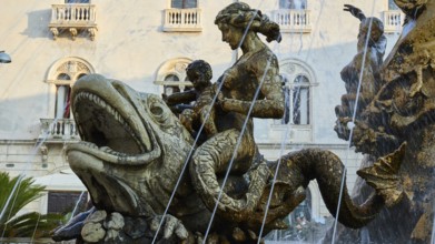 Piazza Archimede, Fontana di Diana, Diana Fountain, Baroque fountain sculpture of a woman on a