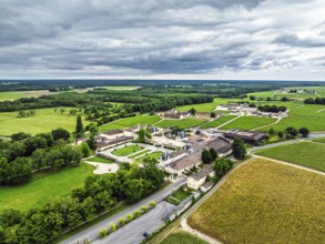 Vineyard of Chateau Beychevelle from a drone, Saint-Julien-Beychevelle, France, Europe