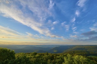 Expansive sky and green landscape during a sunset, Katzenbuckel, Waldbrunn, Neckar-Odenwald-Kreis,