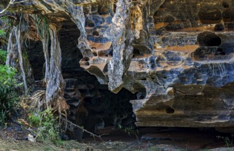 Entrance to a cave and rock formation typical of Lapinha da Serra in the state of Minas Gerais,