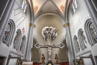 Altar room with the high altar crucifix, early 19th century, Parish Church of St Peter and Paul,