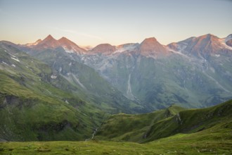 Sunrise in the Mountains at Hochalpenstraße, view from Fuscher Törl, Pinzgau, Salzburg, Austria,